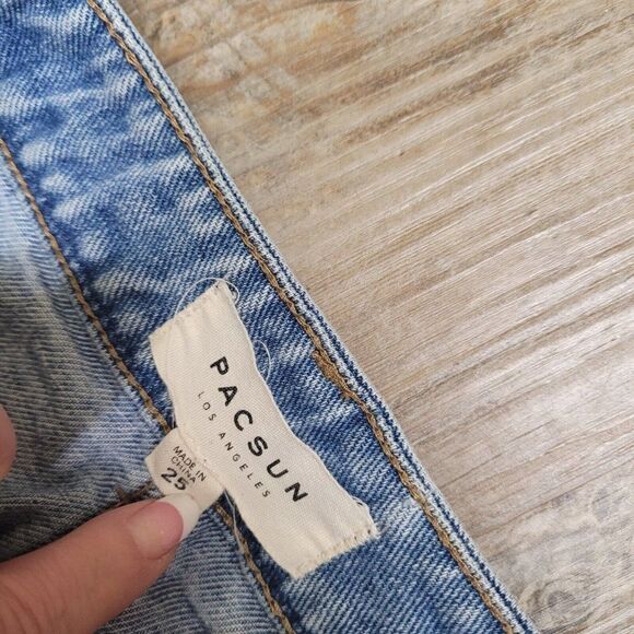 PacSun Denim Mini Skirt Blue Two Toned‎ Womens Size 25 Pockets Frayed Raw Hem - Picture 11 of 13
